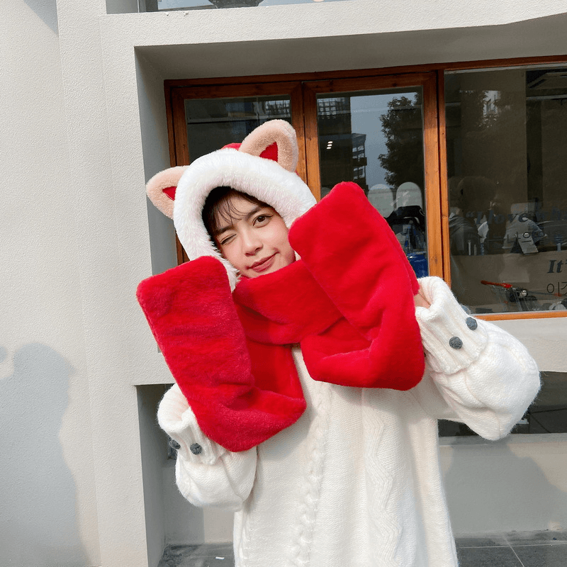 cat scarf hat gloves set faux rabbit fur, view 8 - MRSLM