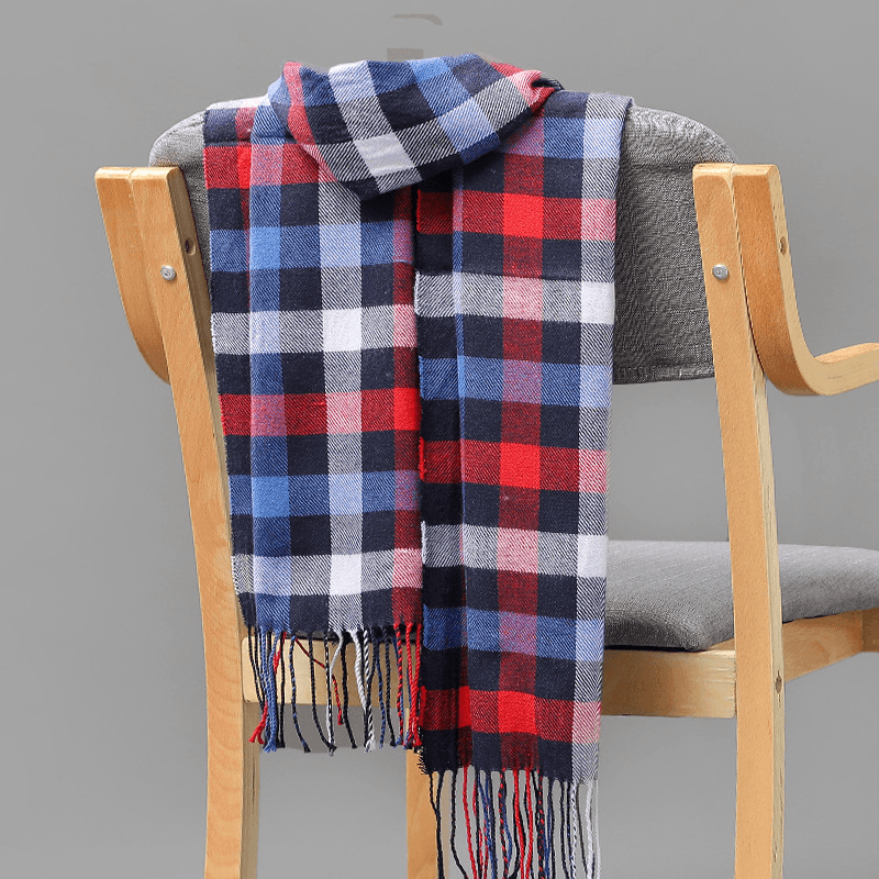 plaid imitation cashmere tassel scarf, view 3 - MRSLM