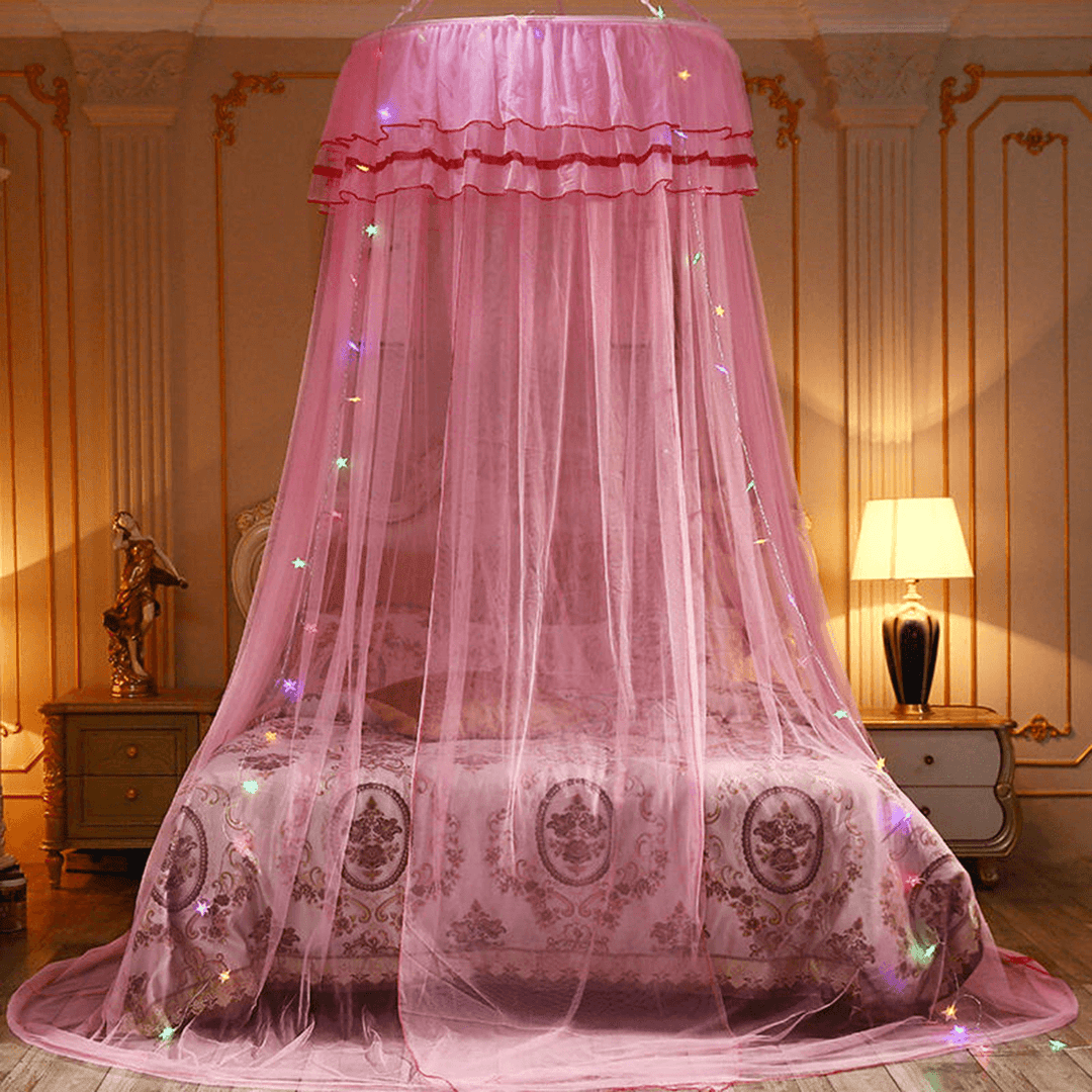 Mosquito Net Bedding Lace LED Light Princess Dome Mesh Bed Canopy Bedroom Decor - MRSLM