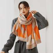 women's color-block imitation cashmere scarf, view 2 - MRSLM