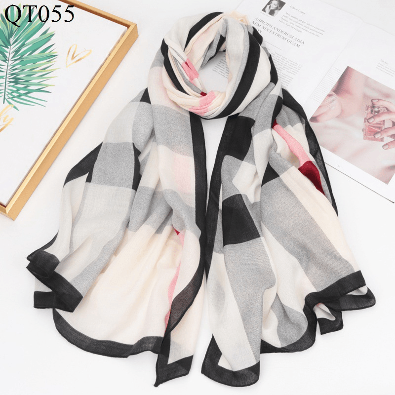 cotton plaid shawl scarf, view 5 - MRSLM