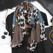 leopard print cotton linen scarf, view 3 - MRSLM
