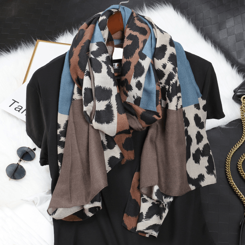 leopard print cotton linen scarf, view 3 - MRSLM
