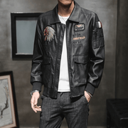 Men's PU leather embroidered motorcycle jacket, view 5 - MRSLM