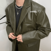 Embroidered retro PU leather suit jacket, view 9 - MRSLM