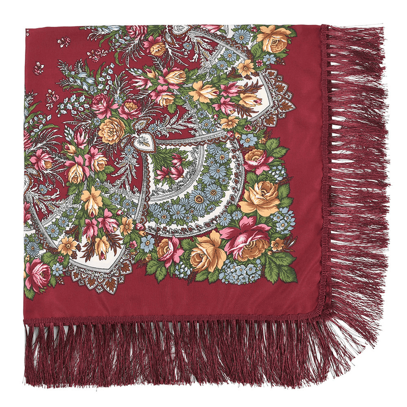 Printed fringed square shawl, view 4 - MRSLM