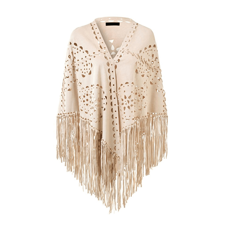 Stretch Suede Fringed Shawl Cape All-Match - MRSLM