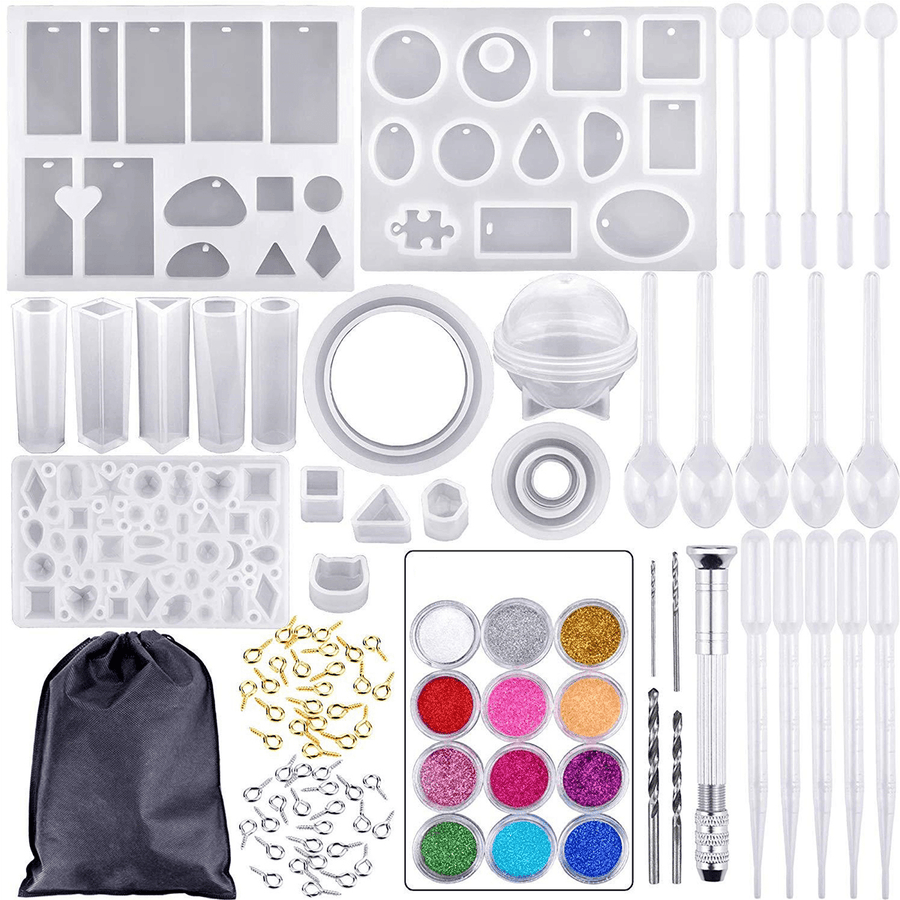 159Pcs Silicone Casting Molds and Tools Jewelry Pendant Resin Mould with Bag DIY - MRSLM