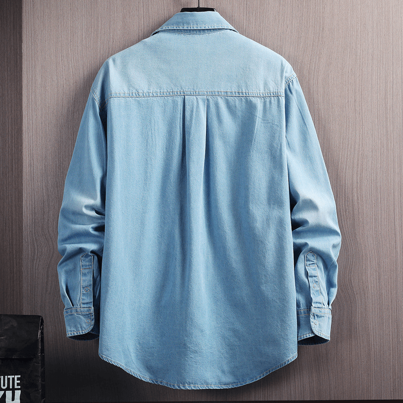 Men's loose long sleeve denim shirt, view 2 - MRSLM