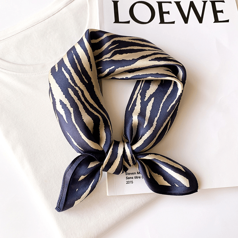 women's striped silk small square scarf, view 8 - MRSLM