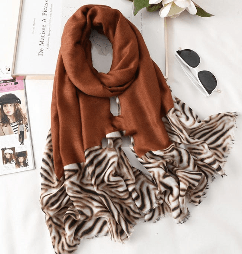 Cotton leopard print long scarf, view 3 - MRSLM