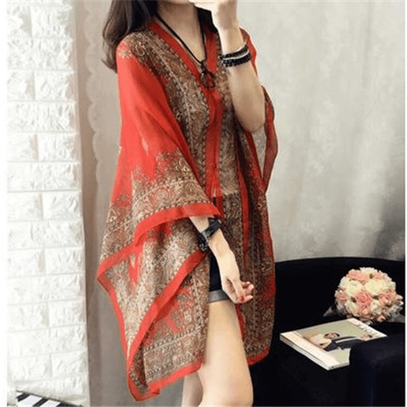 women's printed chiffon shawl, view 8 - MRSLM