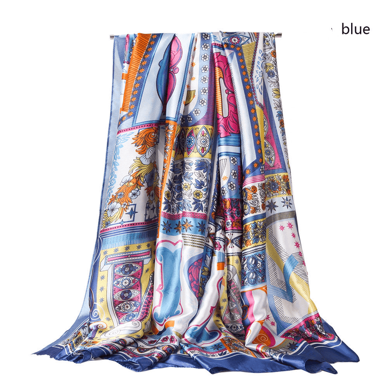 satin long scarf with letter print, view 6 - MRSLM