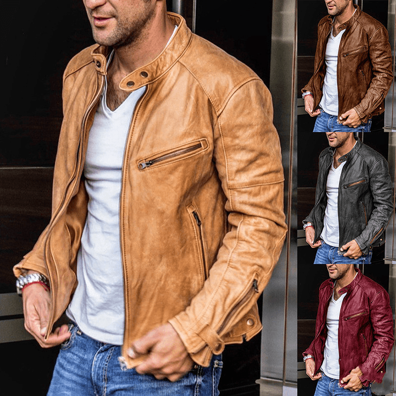 men's loose PU leather motorcycle jacket, view 4 - MRSLM