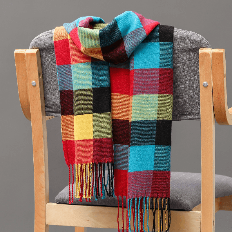 plaid imitation cashmere tassel scarf, view 8 - MRSLM