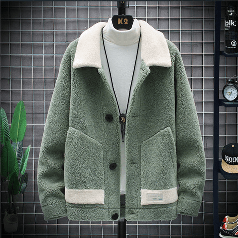 Men's Lamb Velvet Fur Coat Stand-Up Collar