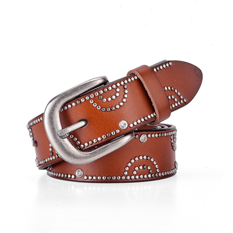 Women's cowhide leather rhinestone belt - MRSLM