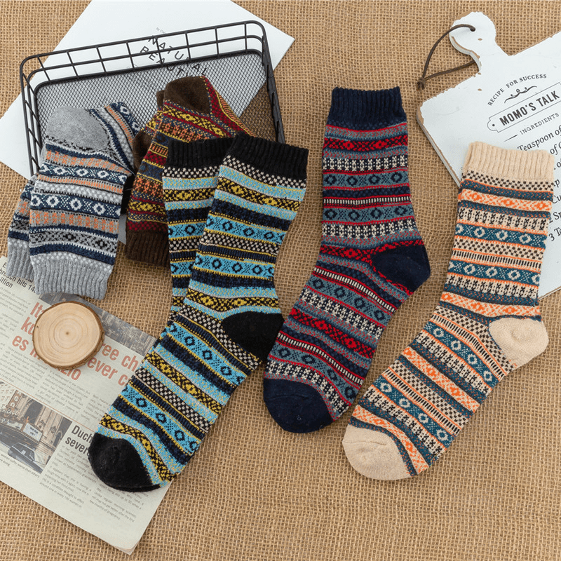 Men'S Thickened Ethnic Style Checkered Socks - MRSLM