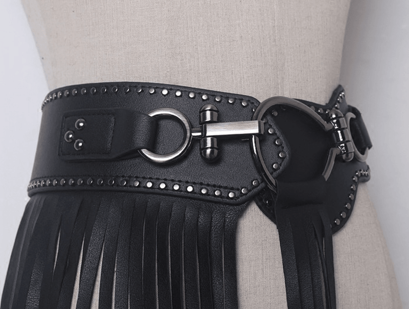 Wide black tassel fringe belt, view 2 - MRSLM