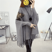 Bat sleeve fringed cloak shawl, view 2 - MRSLM