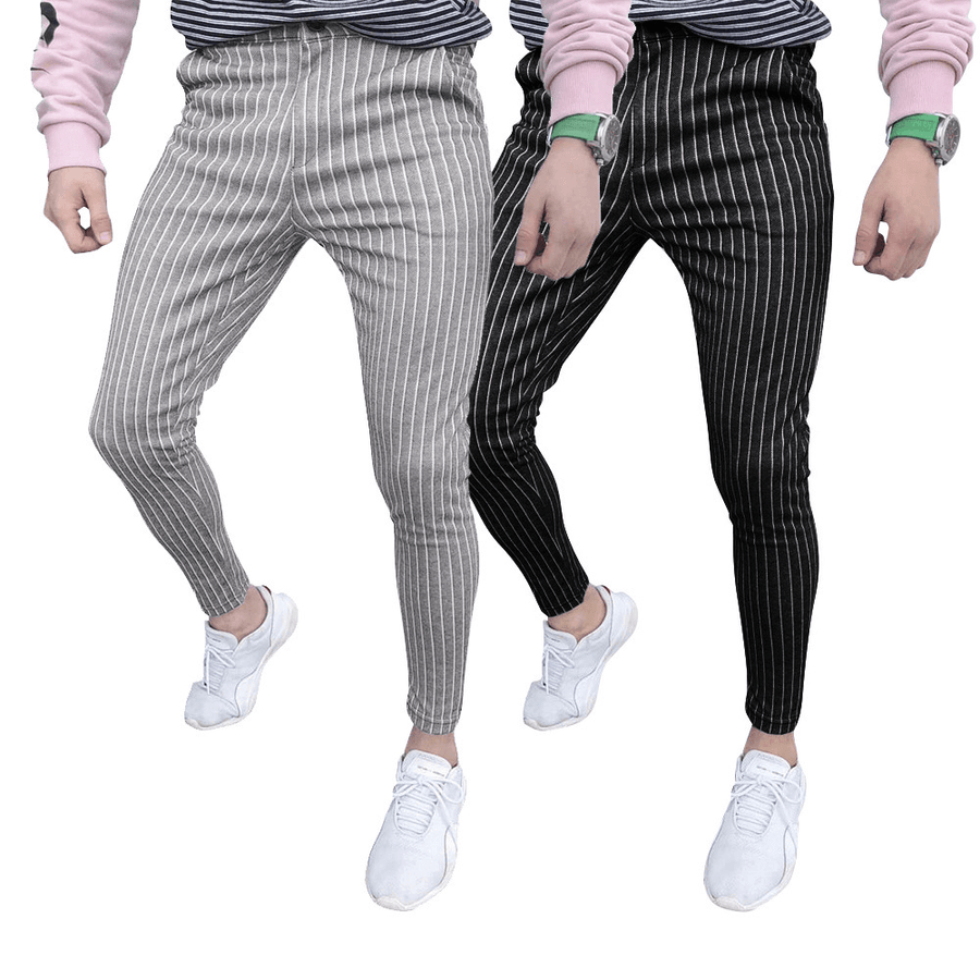 New European Style Striped Stitching Button-Style Slim-Fit Men'S Casual Pants - MRSLM