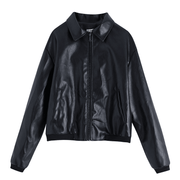 Women's short black PU leather jacket, view 3 - MRSLM