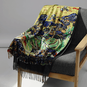 fringed long cashmere scarf with oil painting print, view 10 - MRSLM