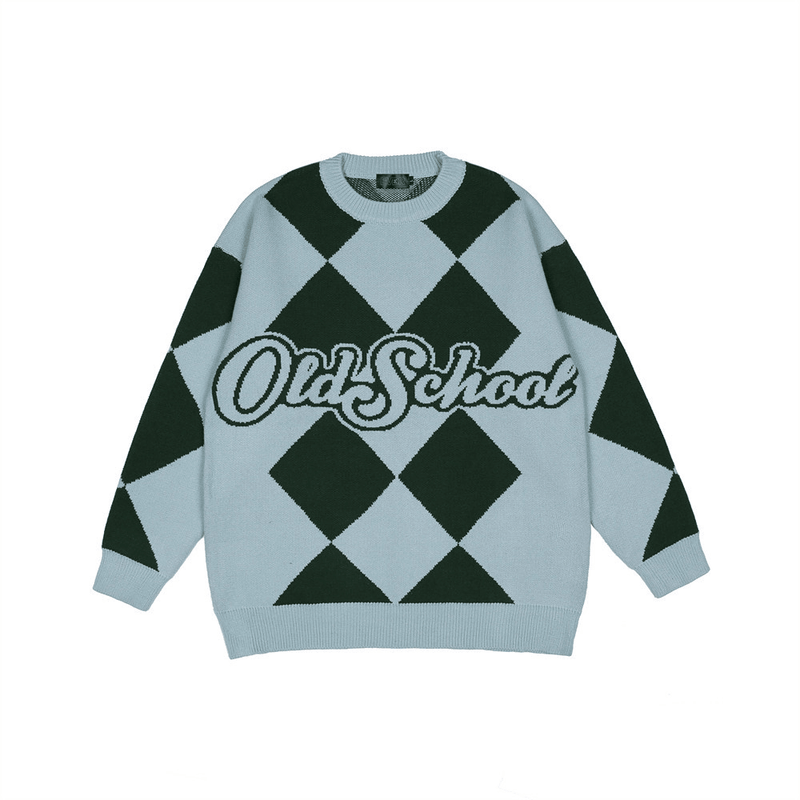 men's diamond jacquard round neck sweater, view 3 - MRSLM