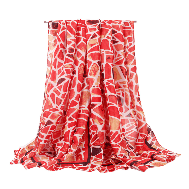 thin silk geometric print scarf shawl, view 2 - MRSLM