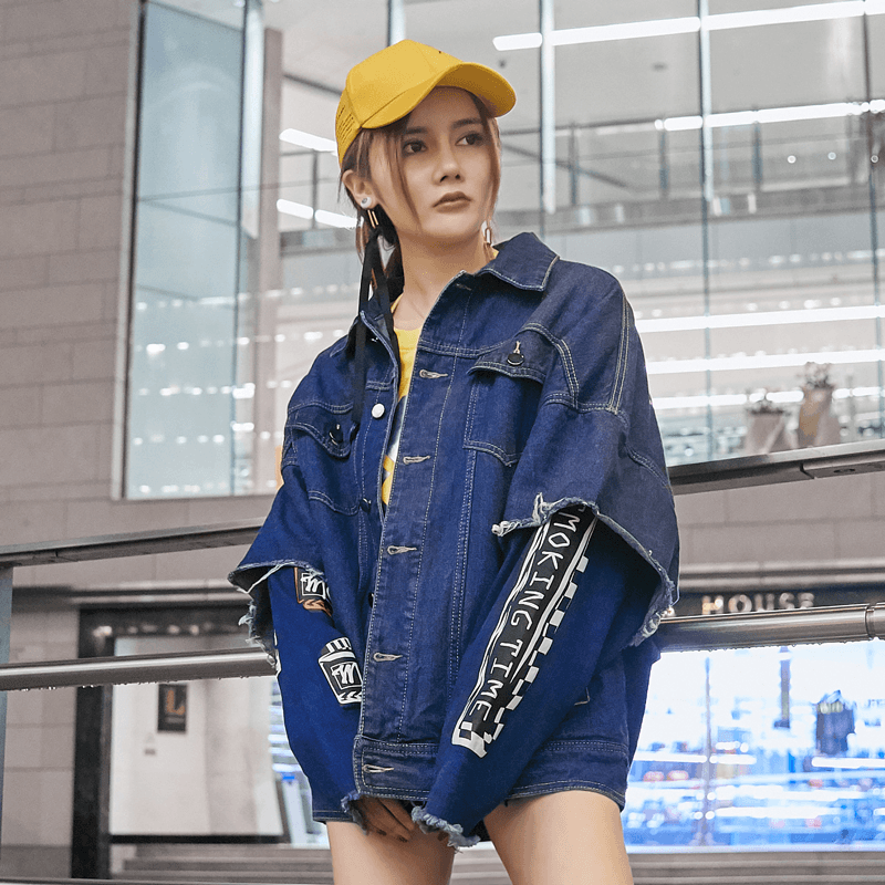 loose dark blue cotton street jacket, view 7 - MRSLM