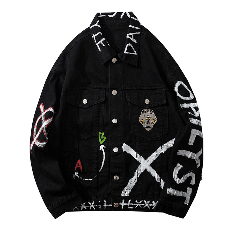 Men's black printed denim jacket - MRSLM