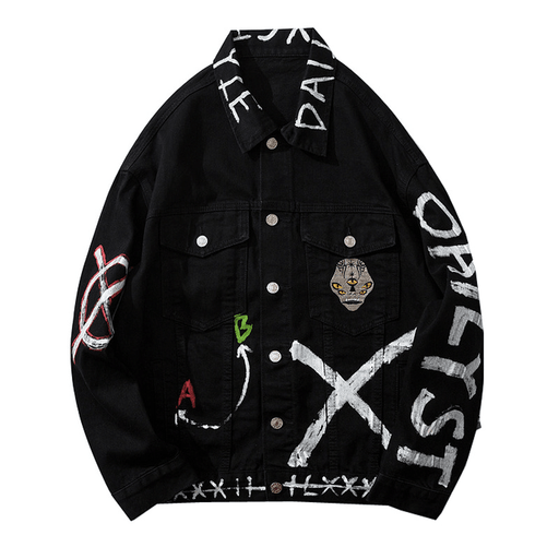 Men's black printed denim jacket - MRSLM