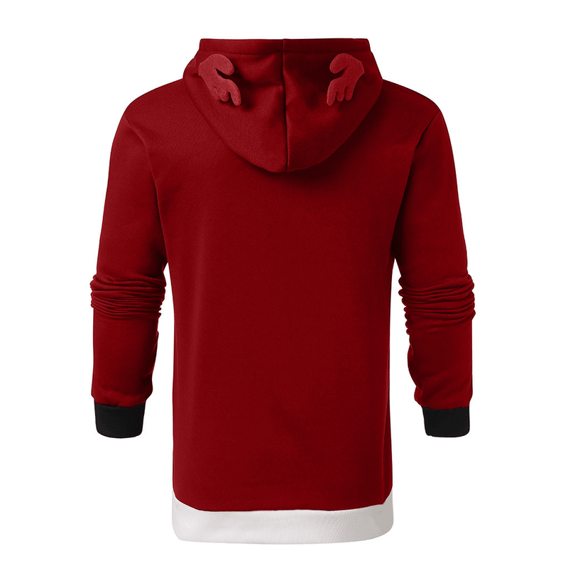 Christmas Antlers Hooded Color Block Sweatshirt - MRSLM