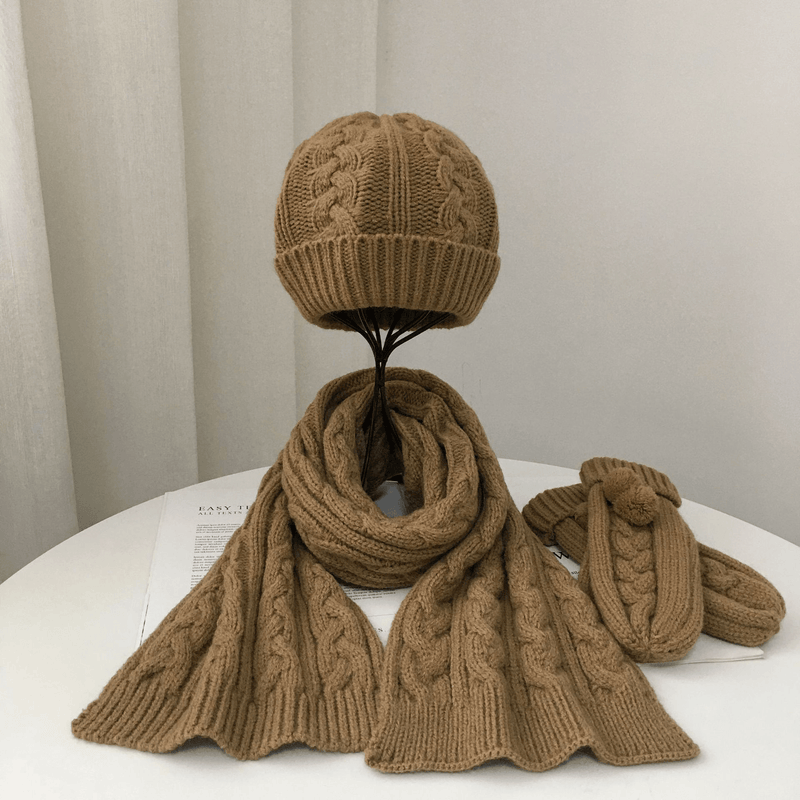 parent-child warm wool hat scarf glove set, view 14 - MRSLM