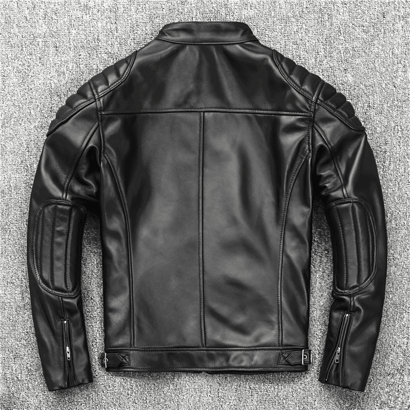 men's slim stand-collar motorcycle jacket, view 7 - MRSLM