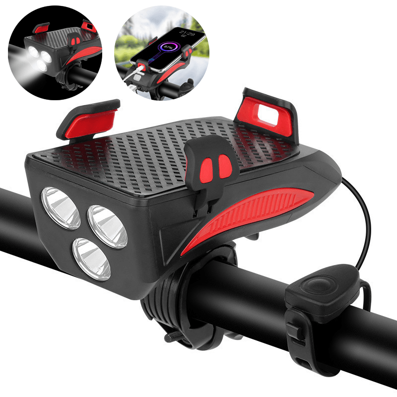 XANES® 4-In-1 400LM Bike Light + USB Horn Lamp + Phone Hold + Power Bank 3 Modes LED Headlight 5 Modes Horn Waterproof Cycling Bicycle - MRSLM