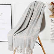 women's plaid wool tassel scarf, view 13 - MRSLM