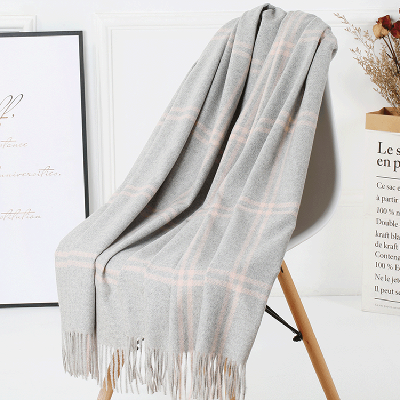 women's plaid wool tassel scarf, view 13 - MRSLM