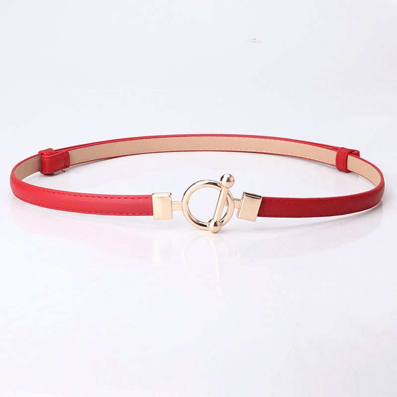 women's slim PU belt with round buckle, view 8 - MRSLM