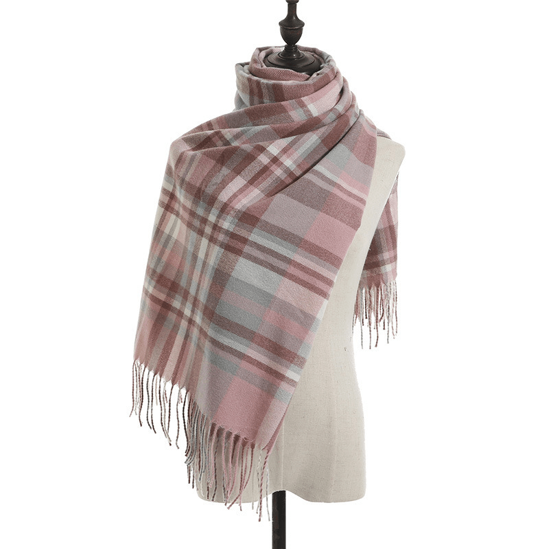 plaid imitation cashmere scarf with tassels, view 2 - MRSLM
