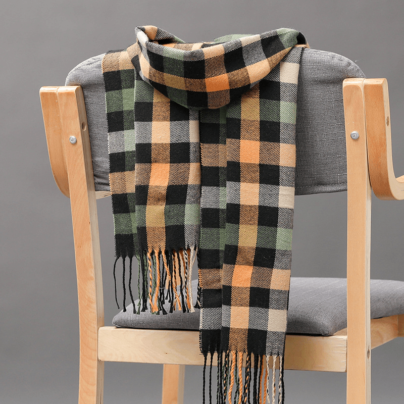 plaid imitation cashmere tassel scarf, view 6 - MRSLM