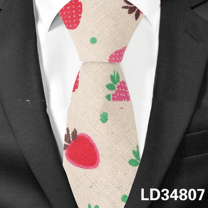 Cartoon Men and Women Tie Cotton, Linen Animal and Plant Print Tie Narrow Version 6Cm - MRSLM