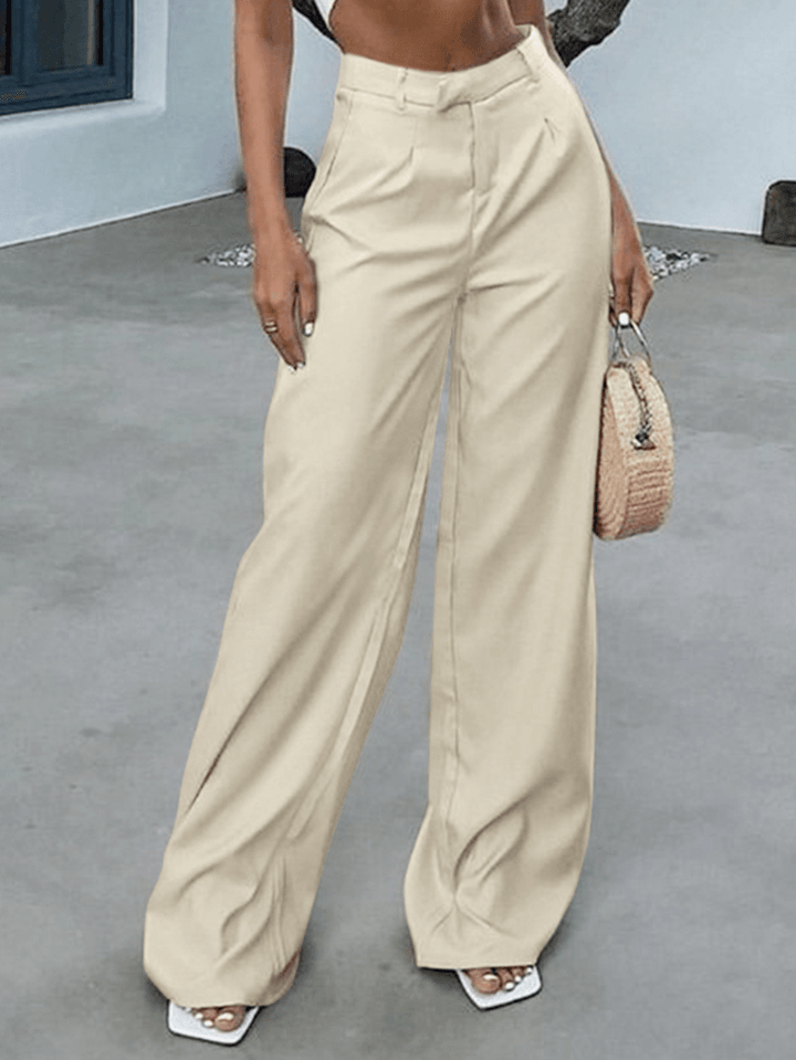 Women High Waist Wide Leg Simple Solid Elegant Casual Long Style Suit Trousers - MRSLM