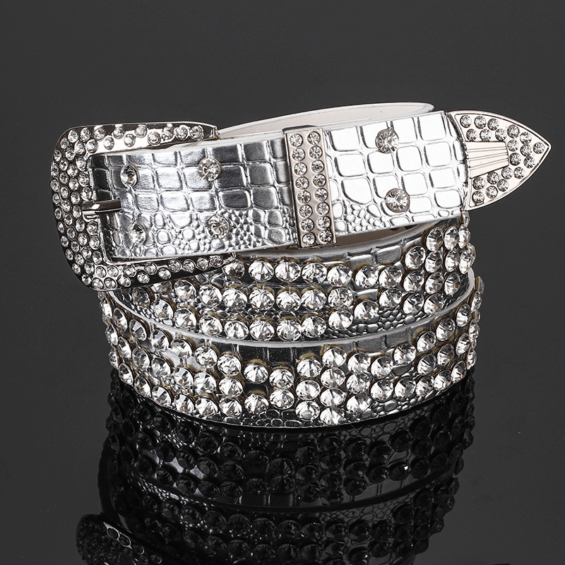 women's diamond-studded rivet alloy belt, view 3 - MRSLM