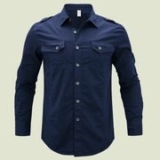 Men'S Military Long Sleeve Dress Shirt with Epaulets - MRSLM