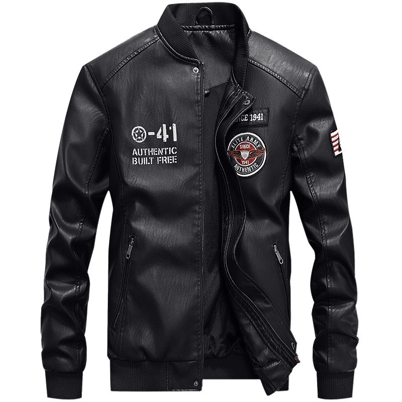 men's pu leather baseball jacket, view 5 - MRSLM