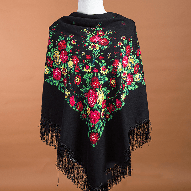 large square ethnic print scarf, view 10 - MRSLM
