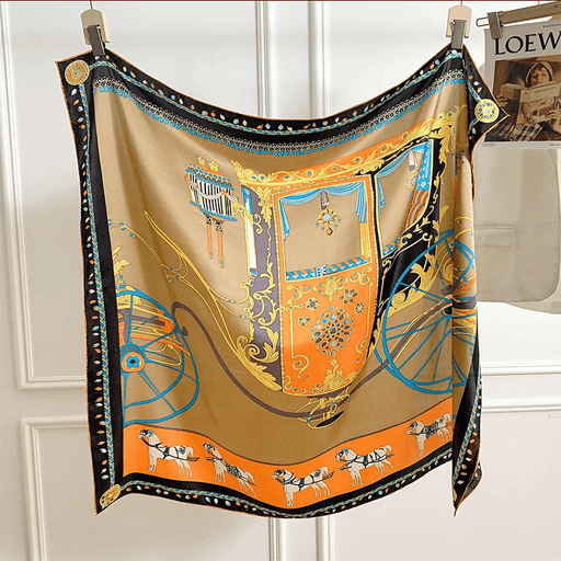 classic orange print large square silk scarf - MRSLM
