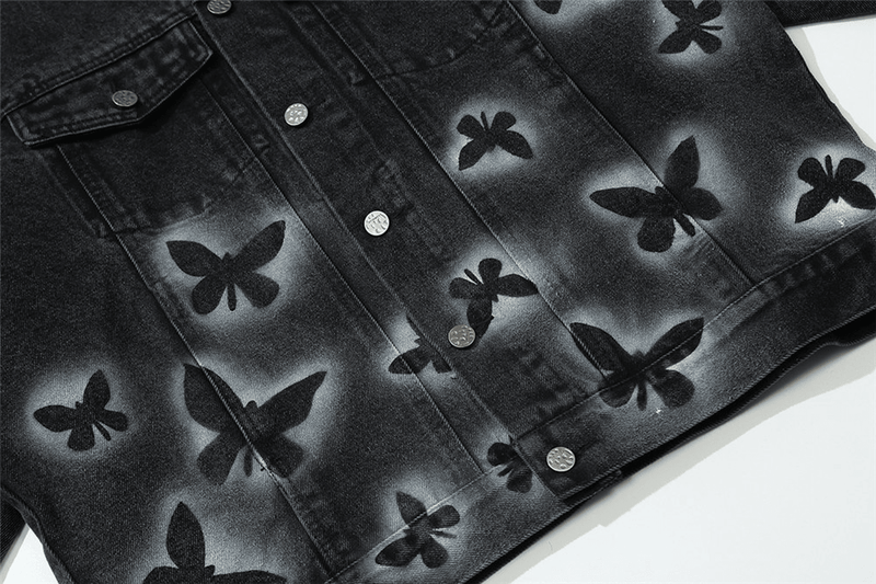 butterfly print denim jacket for men, view 6 - MRSLM