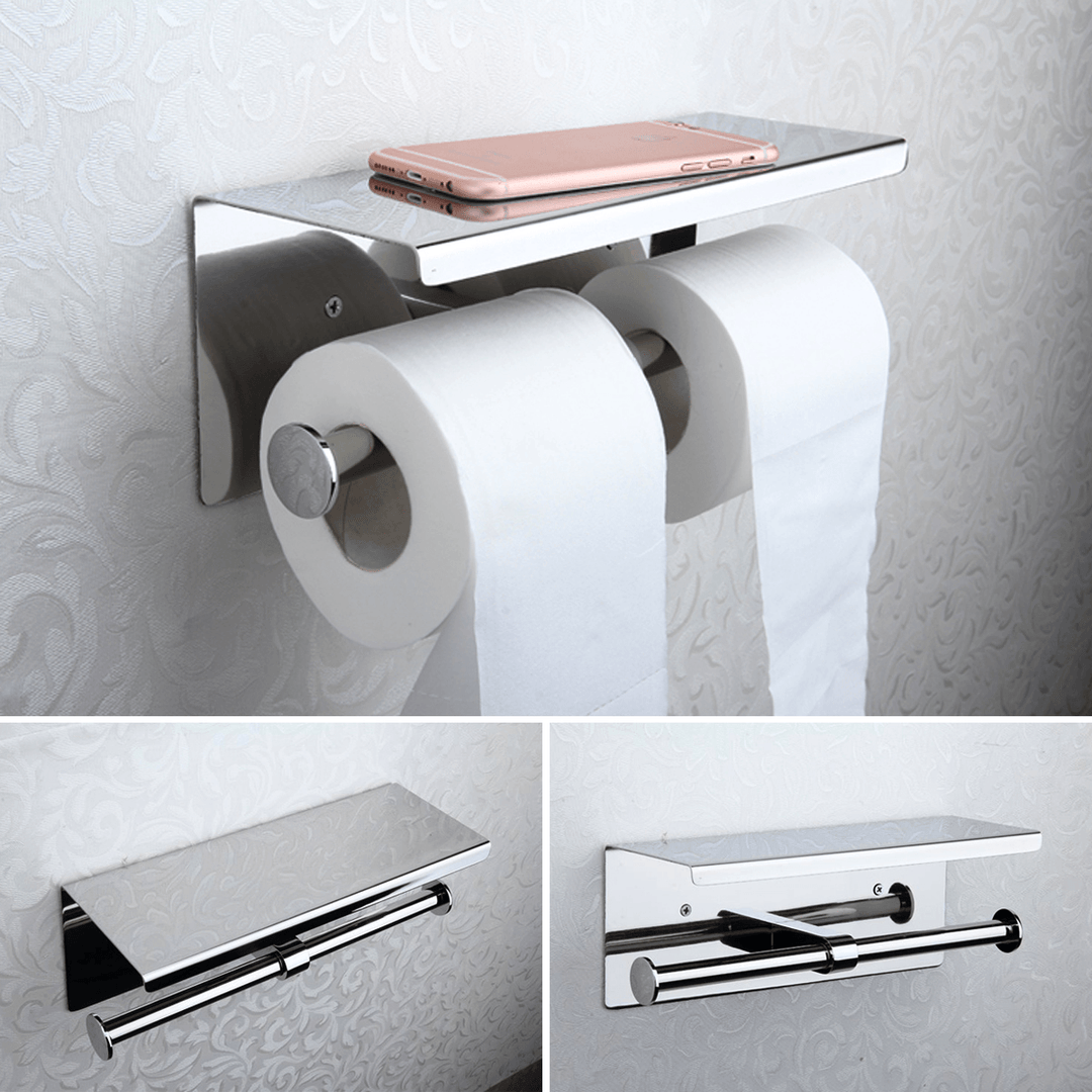 304 Stainless Steel Toilet Paper Two Rolls Holder Towel Phone Storage Towel Storage Bath Hook - MRSLM